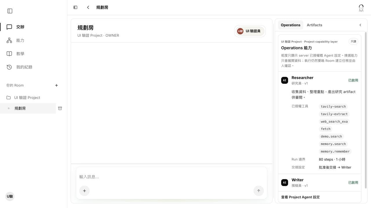 Entrain Room with the authorised assistant capabilities panel