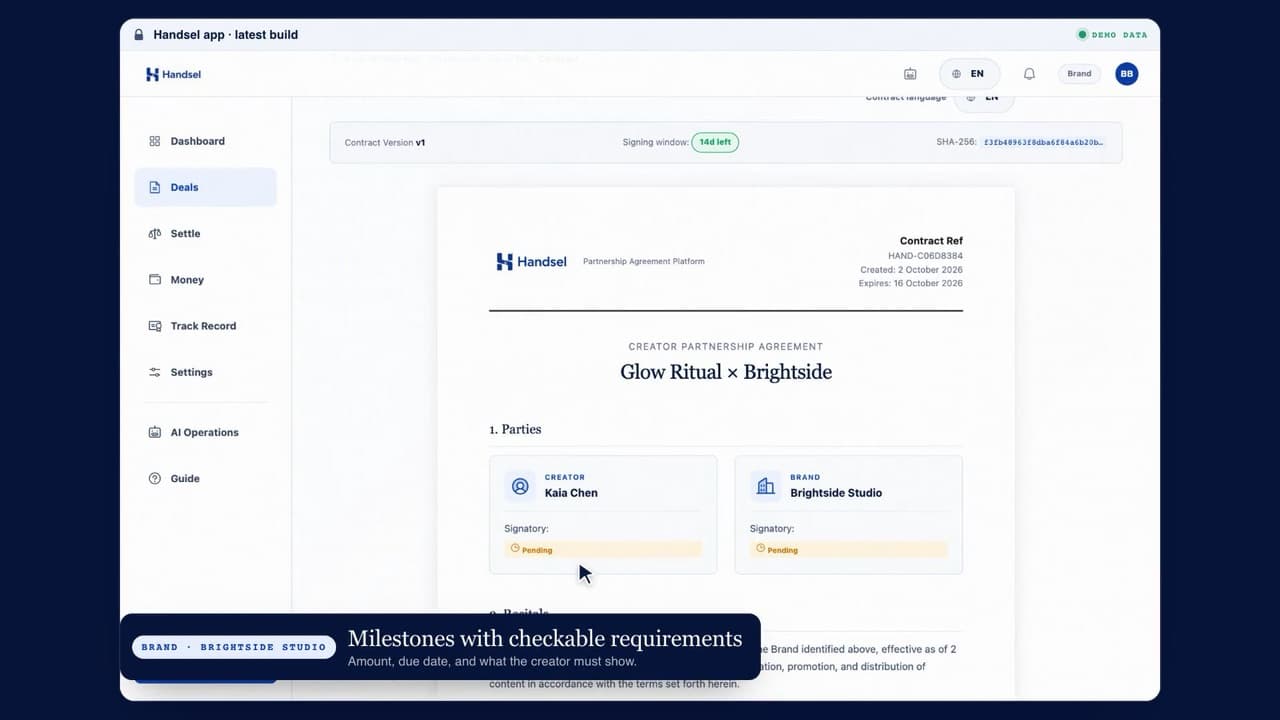 Handsel product walkthrough recorded with demo data